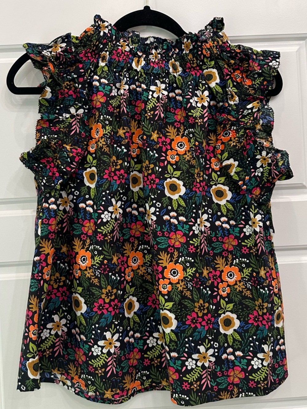 THML Black Floral Smocked Neck Blouse